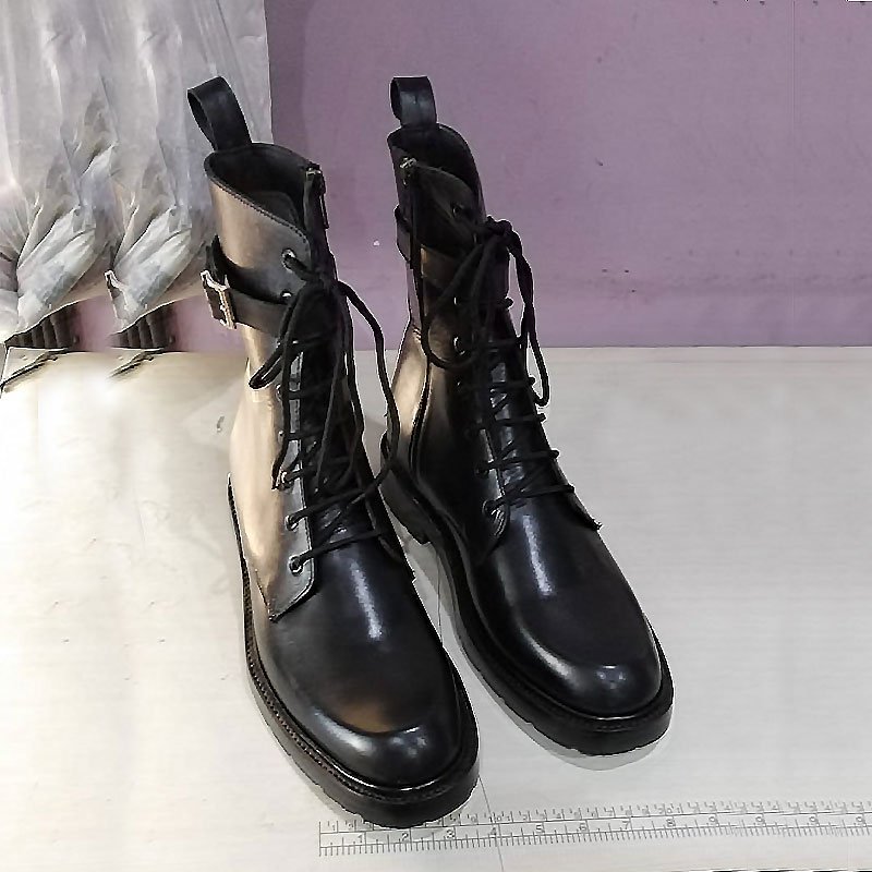 Handmade Men’s Military Style Long Leather Boots front view