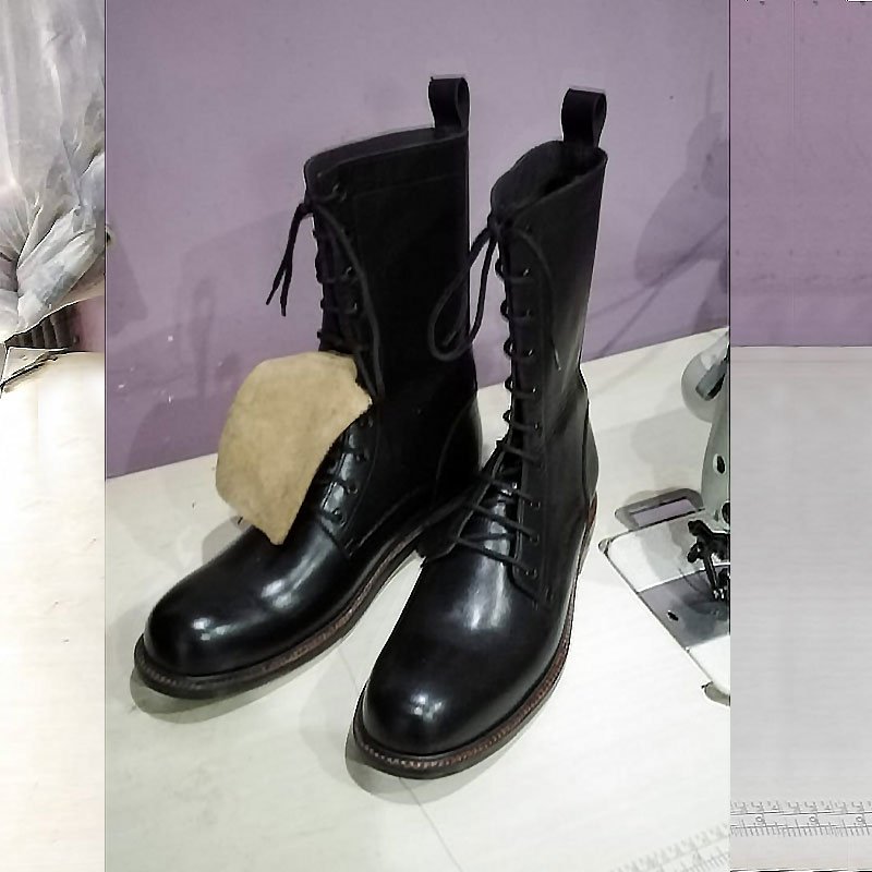 Handmade Men’s Military Style Long Leather Boots left view
