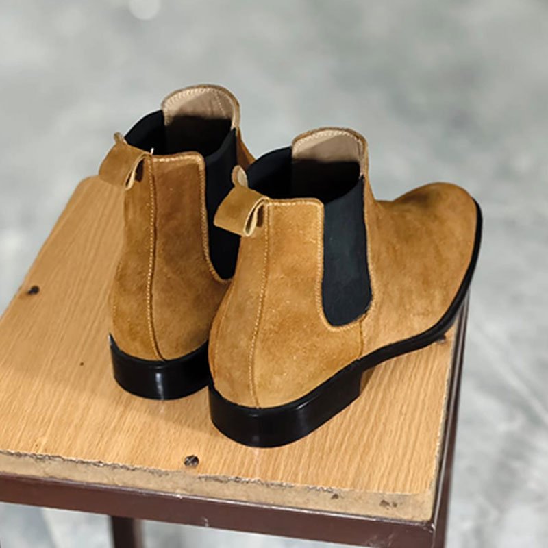 Handmade Men’s Tan Brown Suede Chelsea Ankle Boots for Office, Party & Formal Wear back view