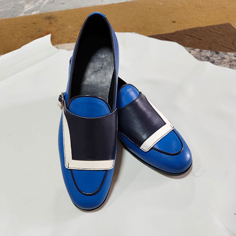 Handmade Men’s Two Tone Blue Tassel Moccasins Formal Business Shoes toe front shape clearly