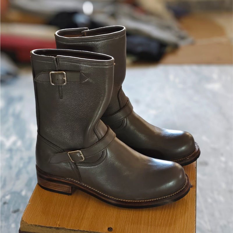 Men’s Brown Leather Engineer Boots – Handmade Buckle Strap Ankle Boots right view