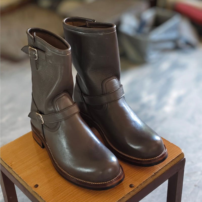 Men’s Brown Leather Engineer Boots – Handmade Buckle Strap Ankle Boots sie view