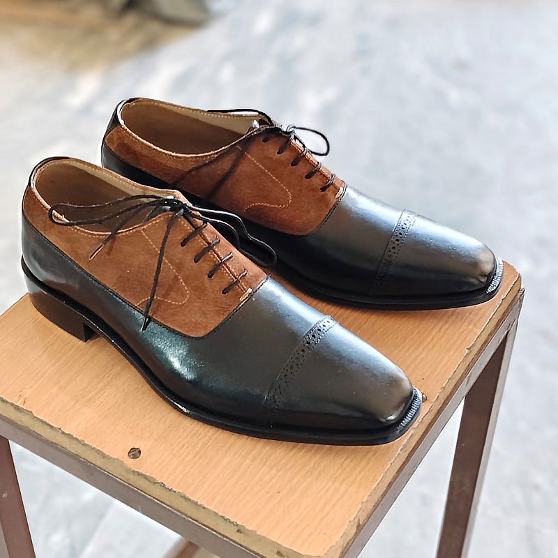 Men’s Two Tone Leather Oxford Shoes – Handmade Formal Dress Shoes side view