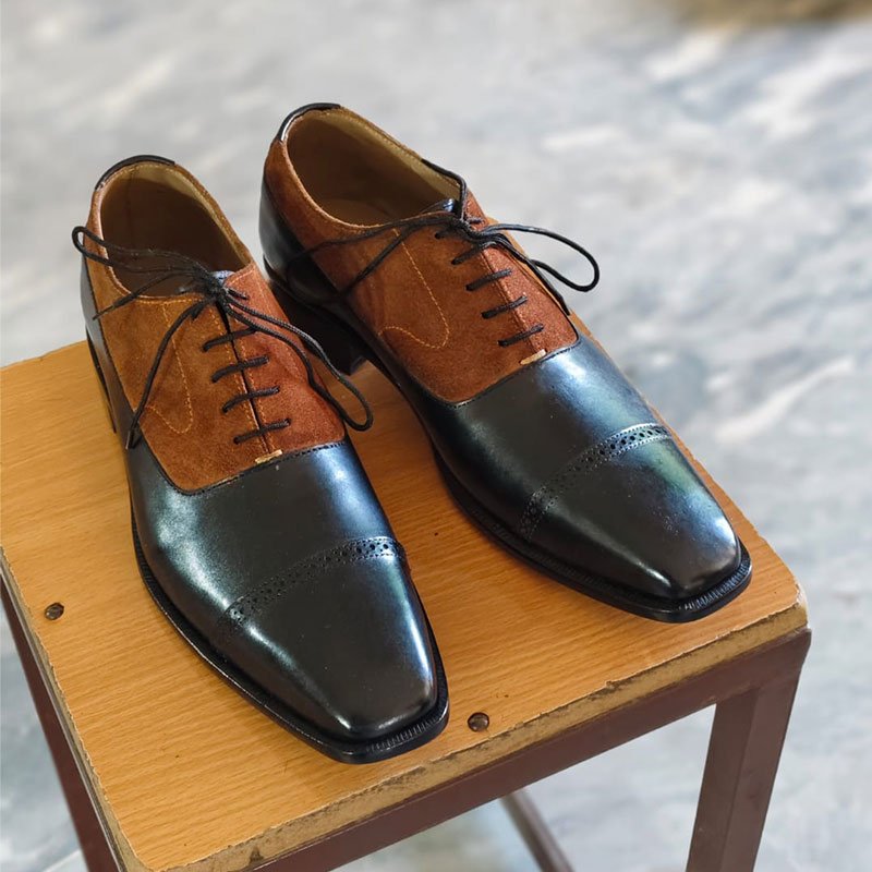 Men’s Two Tone Leather Oxford Shoes – Handmade Formal Dress Shoes front view
